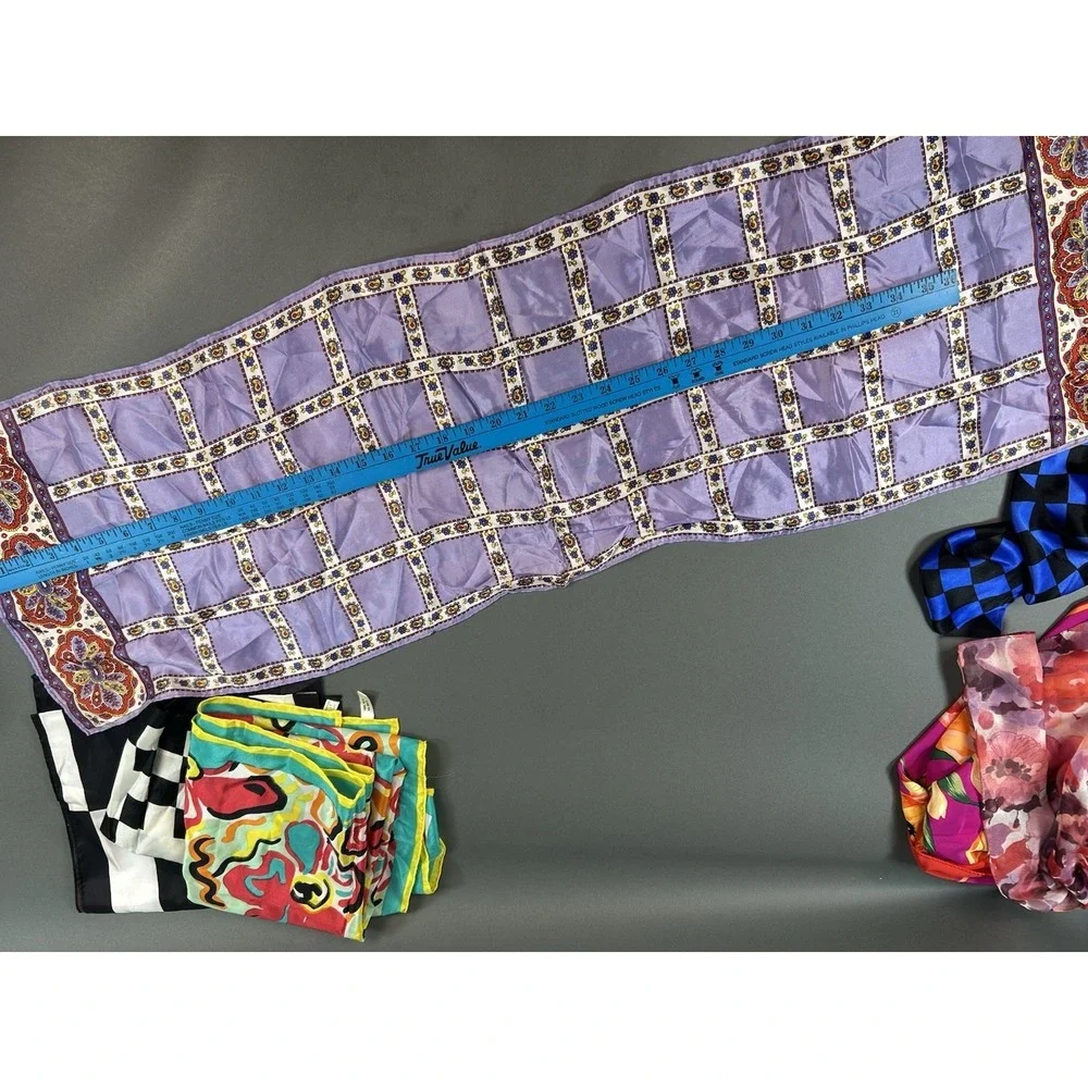 Lot of 7 Women's Fashion Scarves Floral Geometric Square Oblong Multicolor
